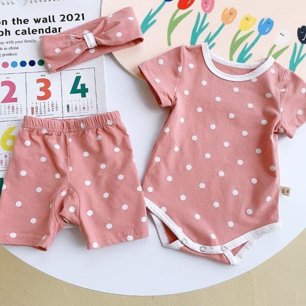 

clothing sets koodykids summer baby girls clothes set 3pcs polka dot rompers shorts headband toddlers bodysuits1, White
