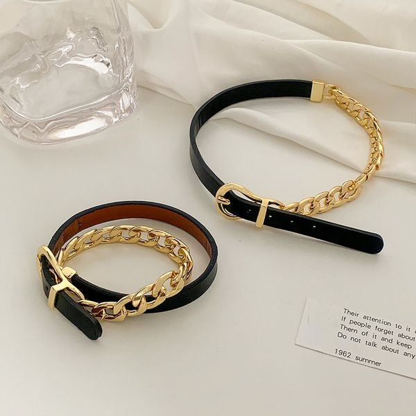 

chain women pendants korean east gate fashion leather necklace, Silver