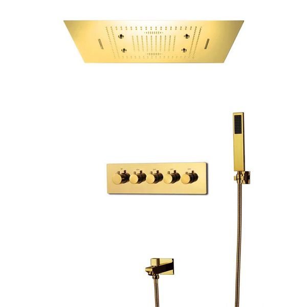 

luxury thermostatic shower set polished gold showers rainfall showerhead big 600*800mm bathroom systems massage spa sets