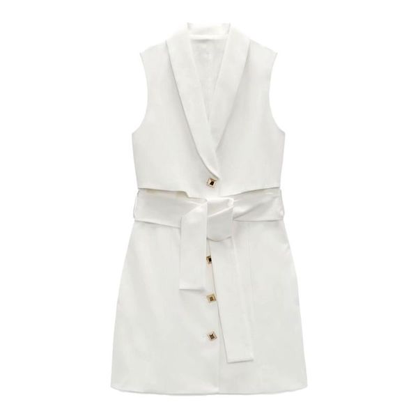 

casual dresses 2021 summer women's temperament is thin, solid color single-breasted suit collar with belt waistcoat vest dress, Black;gray