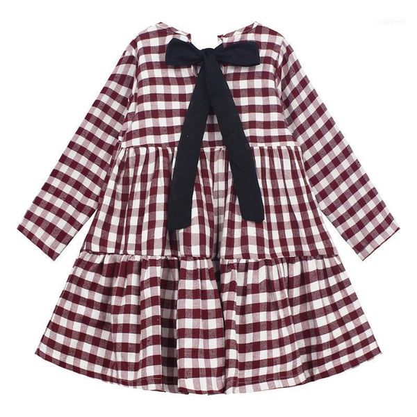 

kids dress girl patchwork plaid for girls fashion bow spring autumn cute clothes 6 8 10 12 14 year1, Red;yellow