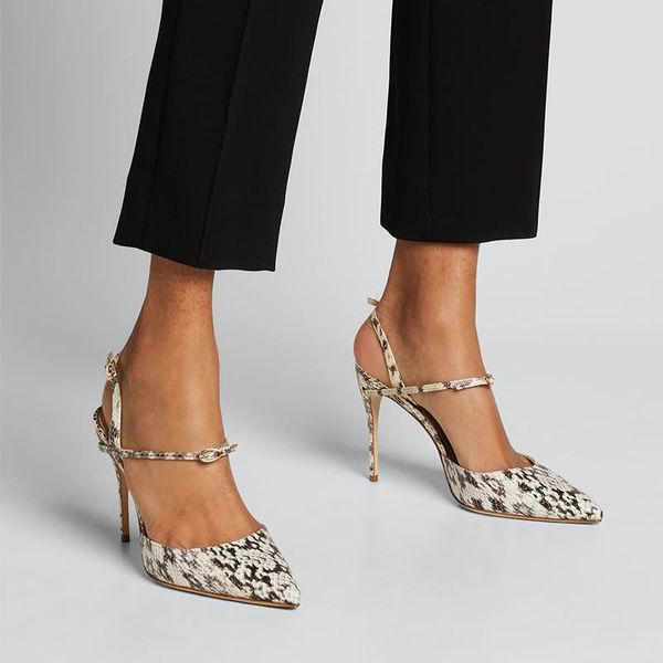 

sandals 2021 snake pattern high heels pointed toe stiletto strap ladies, Black