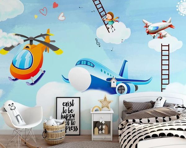 

wallpapers cjsir custom 3d wallpaper mural modern minimalist cartoon airplane children room background wall paper papel de parede decors