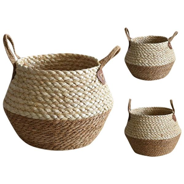 

storage baskets foldable natural flower pot seagrass wicker basket home decor garden