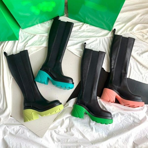 

boots high-heeled women's spring and autumn single 2021 thin high thick heels but knee, Black