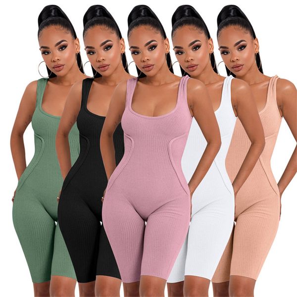 

women gym yoga jumpsuits skinny bodysuits summer clothing onesie bodycon rompers solid color one piece pants 5353, Black;white