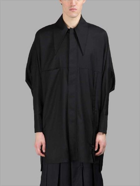 

men's casual shirts spring and autumn black large pointed collar independent hidden shirt door lapel loose long sleeves, White;black