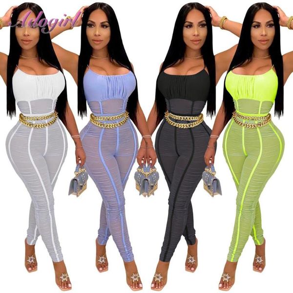 

sheer mesh spaghetti strapless night party club skinny jumpsuit women bandage backless outfit streetwear rompers overalls women's jumps, Black;white