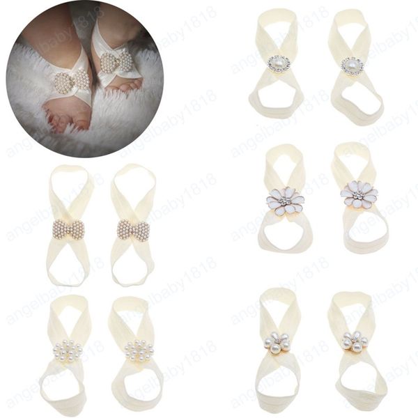 

girls hair accessories baby anklets shoes feet decorated pearl flower foot sandals newborn pgraphy props bracelet anklet, Slivery;white
