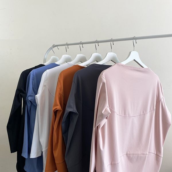 

back design ~lulu yoga sleeve t-shirt multiple wearing methods sports leisure loose long sleeves, White