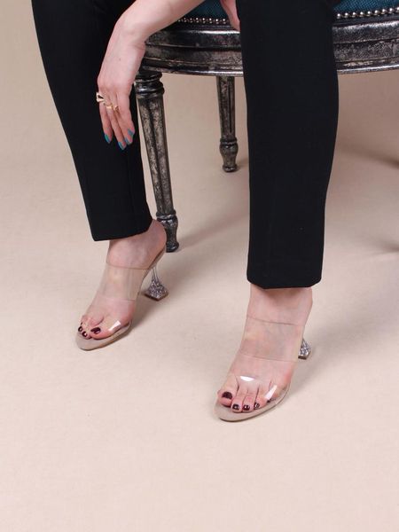 

slippers women's nude transparent strappy heels 2021 summer season, Black