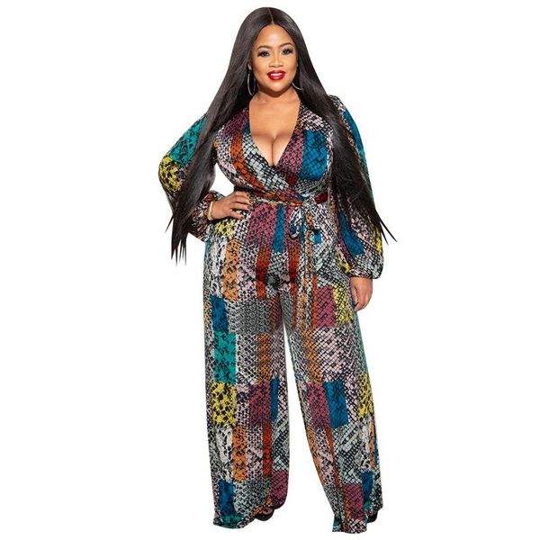 

plus size tracksuits vintage serpentine loose straight v-neck jumpsuit women full length bodysuit overalls autumn outfit 4xl 5xl, Black