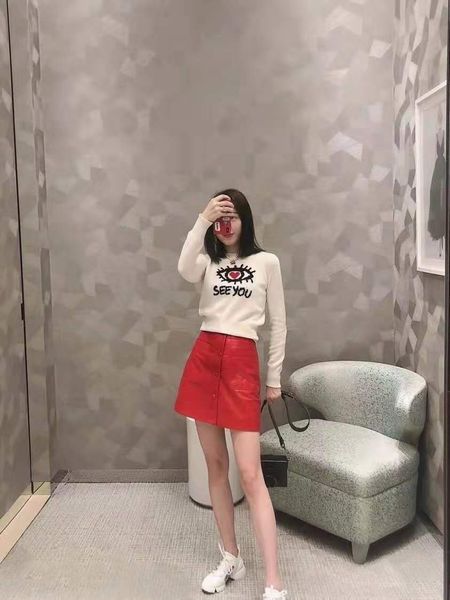 

letter eye embroidered pullover sweater women's 21 early autumn new slim long sleeve bottomed shirt, White;black