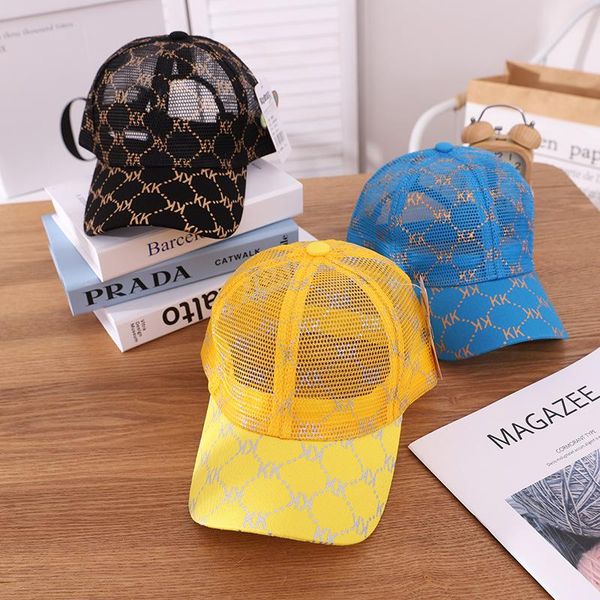 

summer baby cap children's mesh hat fashion kk letter boys and girls go out sunscreen caps & hats, Yellow