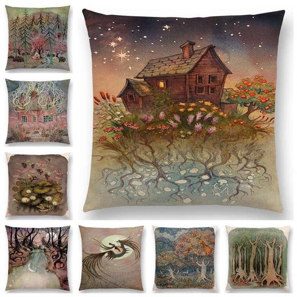 

cushion/decorative pillow magic world house woods darkness forest night fairy tale garden swamp adventure animal cushion cover case