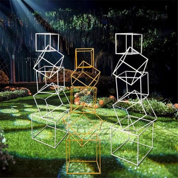 

geometric road leads for weddig ornaments iron artificial flowers stand wedding props quare block table centerpiece flower frame decorative