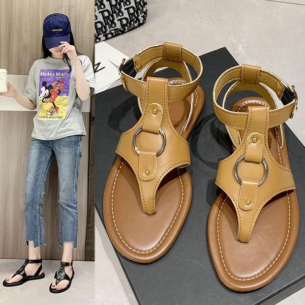 

sandals women 2021 casual women's shoes summer flat gladiator open toe ladies beach roman buckle strap female, Black