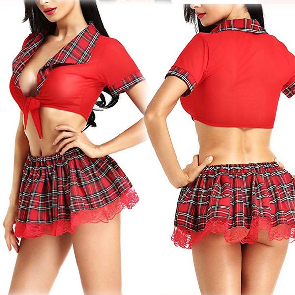 Masaj Artı Boyutu Pileli Etek Cosplay Okul Kız Üniforma Kadınlar Seksi Kostüm Lingerie Rol Oynamak Seksi Elbise Erotik Porn Iç Çamaşırı