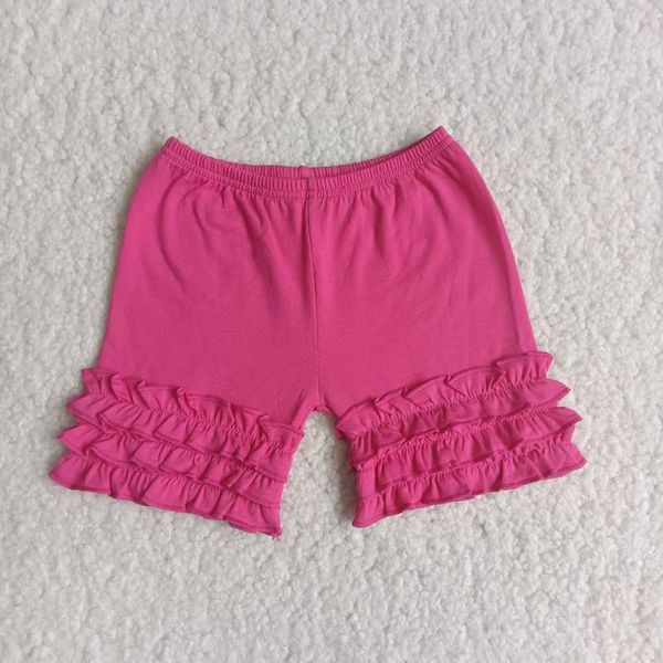 

summer children's baby girl deep rose pink ruffle cotton shorts, Black
