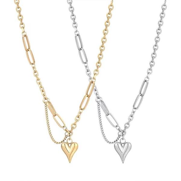 

dainty heart charm pendant chain gold stainless steel link necklace punk design women daily wear necklaces, Silver