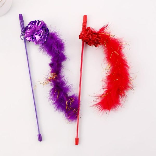 

cat kitten sparkly feather boa with crinkle ball teaser activity wand toy toys
