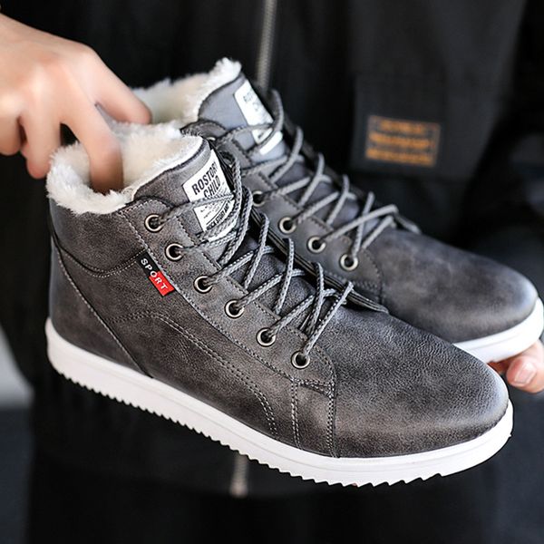 

2021 New Winter Boots Mens High-top Shoes Plus Velvet Thick Warm Boots Male Students Waterproof Non-slip Warm Snow Boots, Black