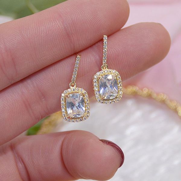 

dangle & chandelier romantic 14k gold plated simple style geometic earrings for women cubic zircon cz drop, Silver