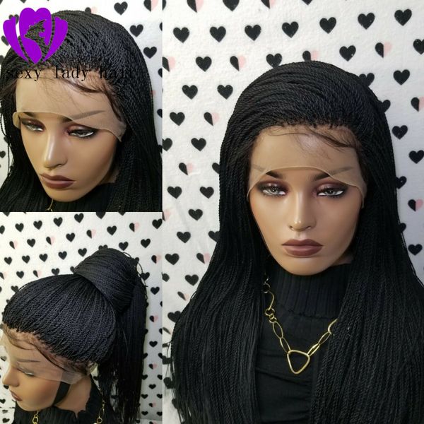 Twist-geflochtene brasilianische Perücken mit 200 Dichte für schwarze Frauen, synthetische Zöpfe, Lace-Front-Perücke mit Babyhaar