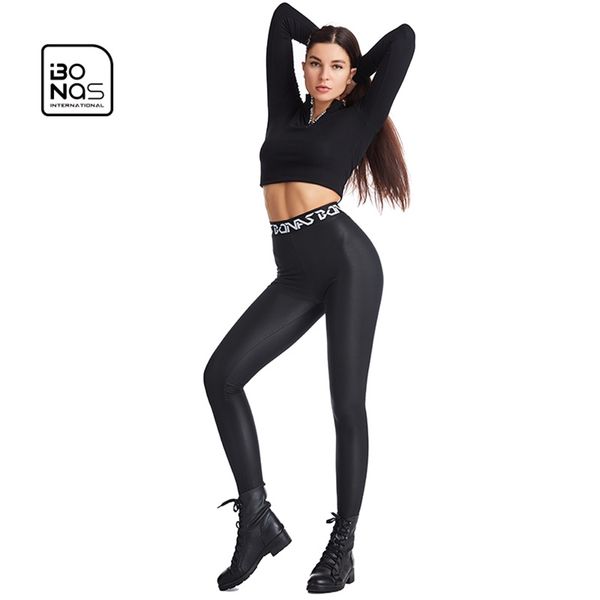 

bonas women pu leather pants elastic thin&light matte velvet warm stretch skinny trousers leggings 211204, Black