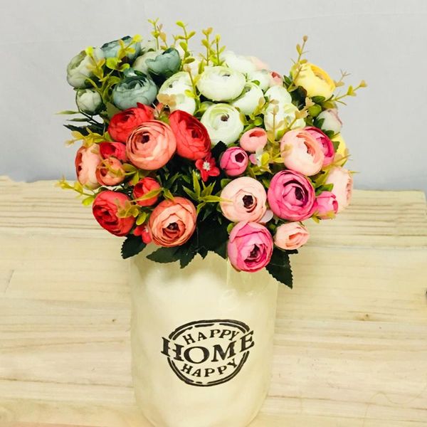 

1pc /lot retro artificial tea rose flower simulation bouquet silk high-grade for christmas home wedding decoration fake flowers decorative &