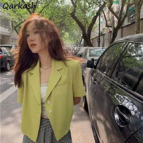 

women's suits & blazers women short sleeve blazer ropa para mujer crop all-match chic fashion single-breasted loose korean office ladie, White;black