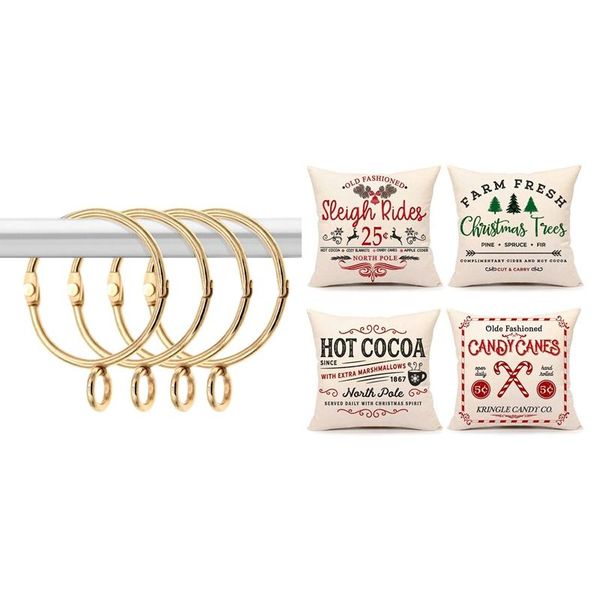 

pillow case -4 pcs rustic christmas farmhouse throw covers & 30 openable gold curtain rings