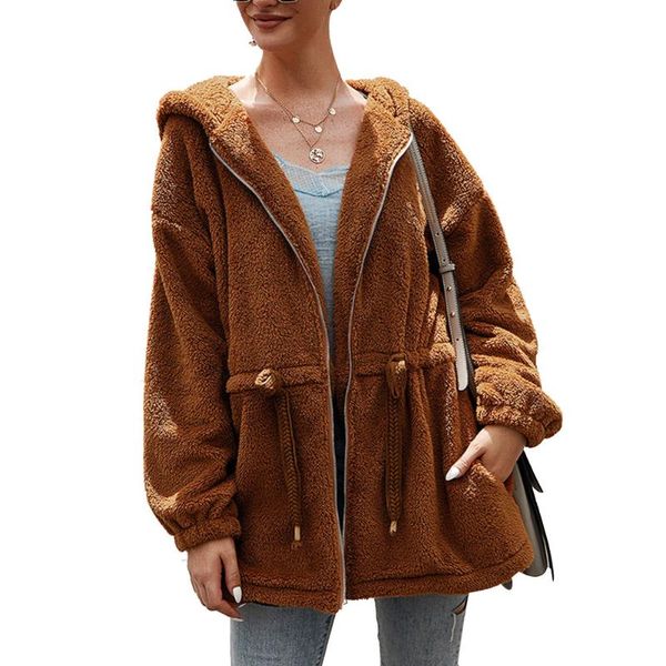 

women's hoodies & sweatshirts women autumn winter hooded wool coat manteau femme ladies long sleeve casual loose warm outerwear, Black