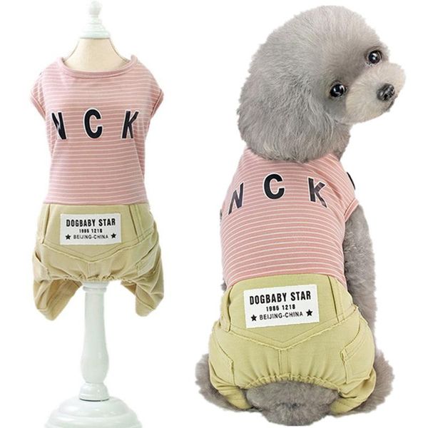 

spring/autumn casual striped pets dog clothes cotton print letters small/medium jumpsuits four-legged & rompers apparel