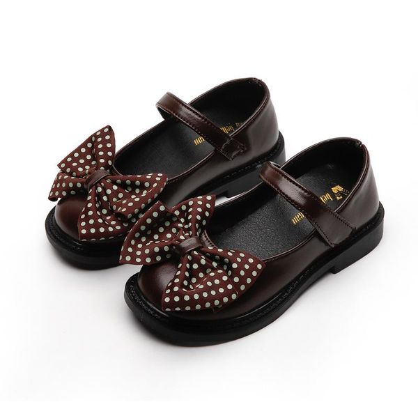 

flat shoes autumn elegant leather for children girls princess kids school dress student black brown with bowknot, Black;grey