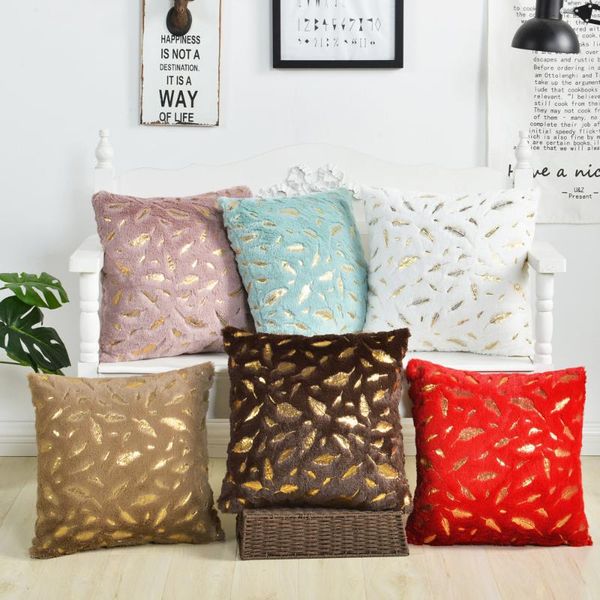 

european fleece feather bronzing square home ornament pillow fashion simple and soft fabric removable cleaning decor cushion/decorative