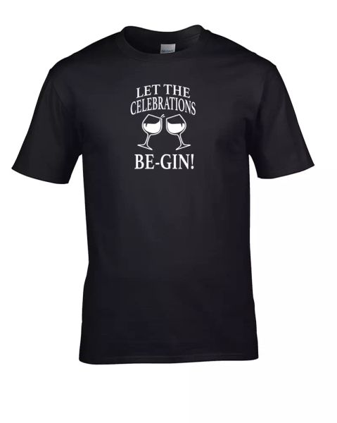 

let the celebrations be-gin. comical alcohol design- men's t-shirt, White;black