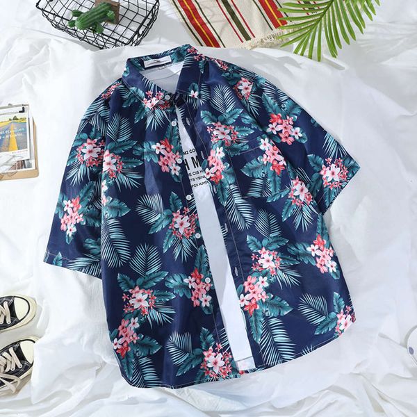 

men's casual shirts casual summer printed hawaiian beach short sleeve shirt korean men's floral z5rg, White;black