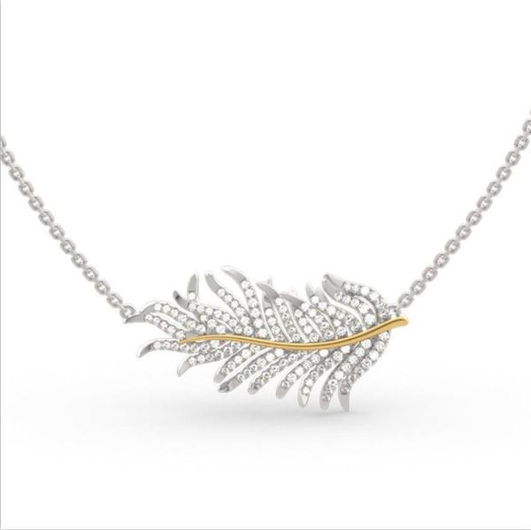 

luxury simple feather pendant women fashion leaf zircon sweater chain wild romantic jewelry necklace holiday gift chains, Silver