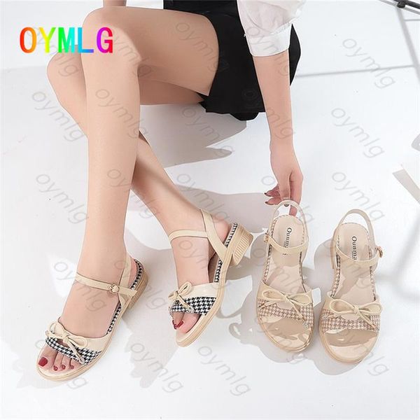 

sandals women's summer mid-heel 2021 fashion all-match thick heel rhinestone fairy style buckle open toe high heels, Black