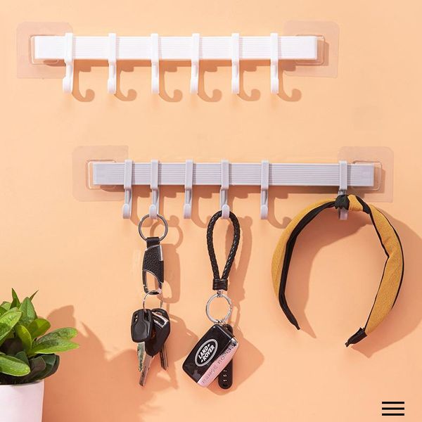 

hooks & rails 6-hook strong adhesion kitchen bathroom storage hook holder traceless wall door hanger rack no punch towel spoon organizer