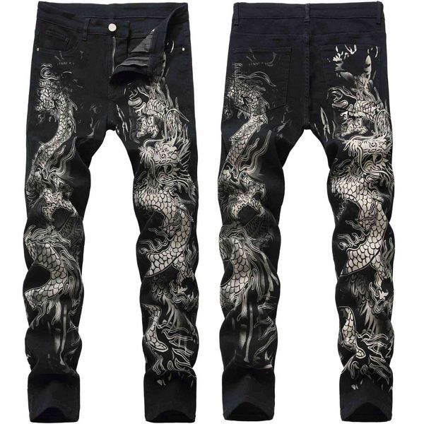 

fashion boutique pants men's jeans printed design, Black