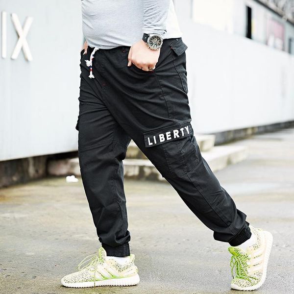 

loose wide leg harlan elastic waist overalls with extra fat and bunches multi pocket casual pants men's, Black