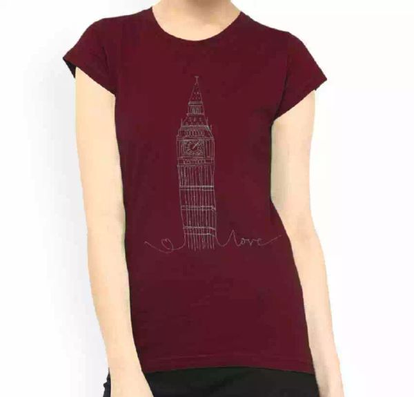 

london big ben silver glitter stretch tee ladies t shirt, White;black