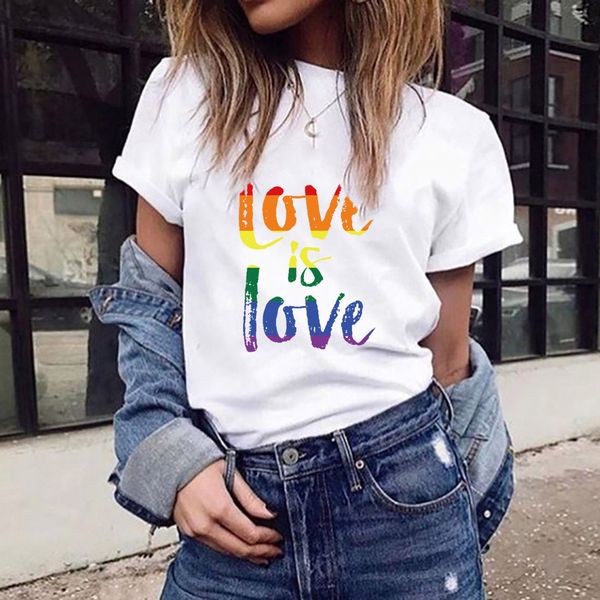 

casual 2021 women's street trend round neck t-shirt love is love t-shirt, White
