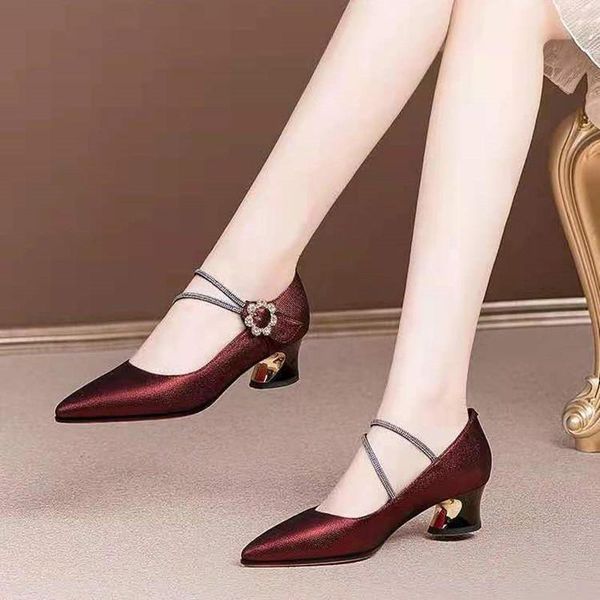 

dress shoes sapatos femininas women classic wine red buckle strap spring heel zapatos de mujer party pumps f9267, Black