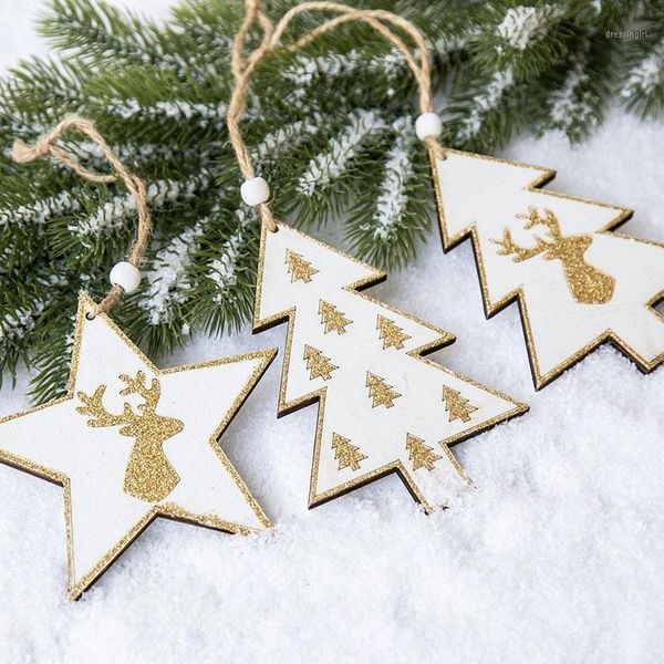 

christmas decorations wooden five-pointed star tree elk pendant accessories