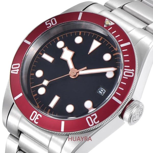 

wristwatches 41mm stainless steel men's watch automatic movement sapphire glass black sterile dial aluminum frame date luminous hands, Slivery;brown