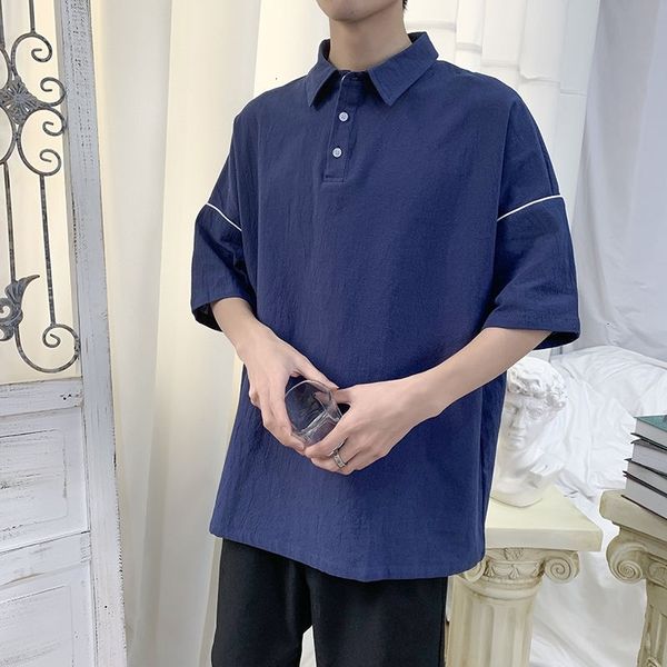 

men's t-shirts summer lapel t-shirt fashion casual pullover tshirt streetwear korean loose short-sleeved t polo 8tlm, White;black