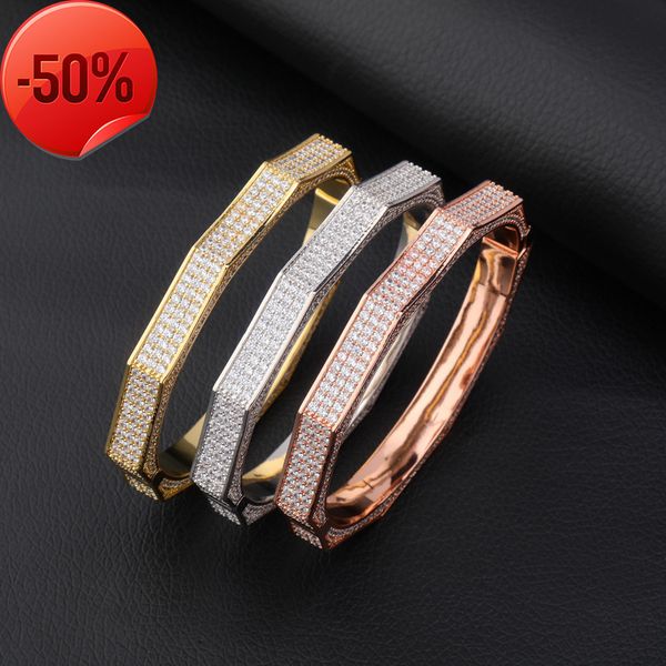 

polygon full zircon jewelry bracelet hiphop men's bracelet gold australia, Black